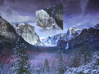 Yosemite Tunnel - Geometric landscapes blue clouds forest geometric geometric landscapes landscape mystic mystic forest purple snow