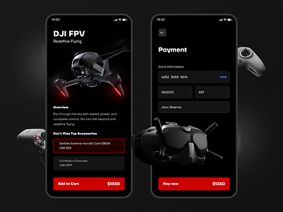 Drone Shop App Concept app clean dark dark mode detail drone ecommerce payment productm shop ui