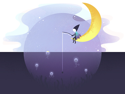 Idea fishing :) fishing idea illustration mind monument-valley moon playoff purple