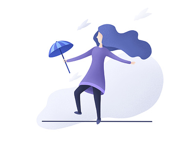 Windy blue design digital art drawing girl illustration line procreate purple ui uiux umbrella web design