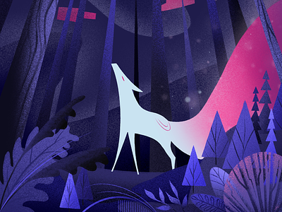 Howl drawing flatillustration gradient howl illustration magic night procreate wolf woods