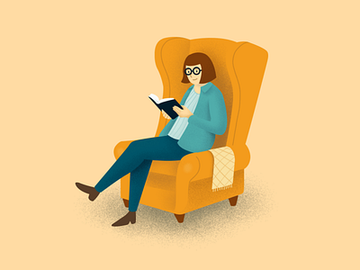 Book Worm armchair book bookworm covid editorial editorialillustration focused girl illustration old orange reading sitting smart textured woman