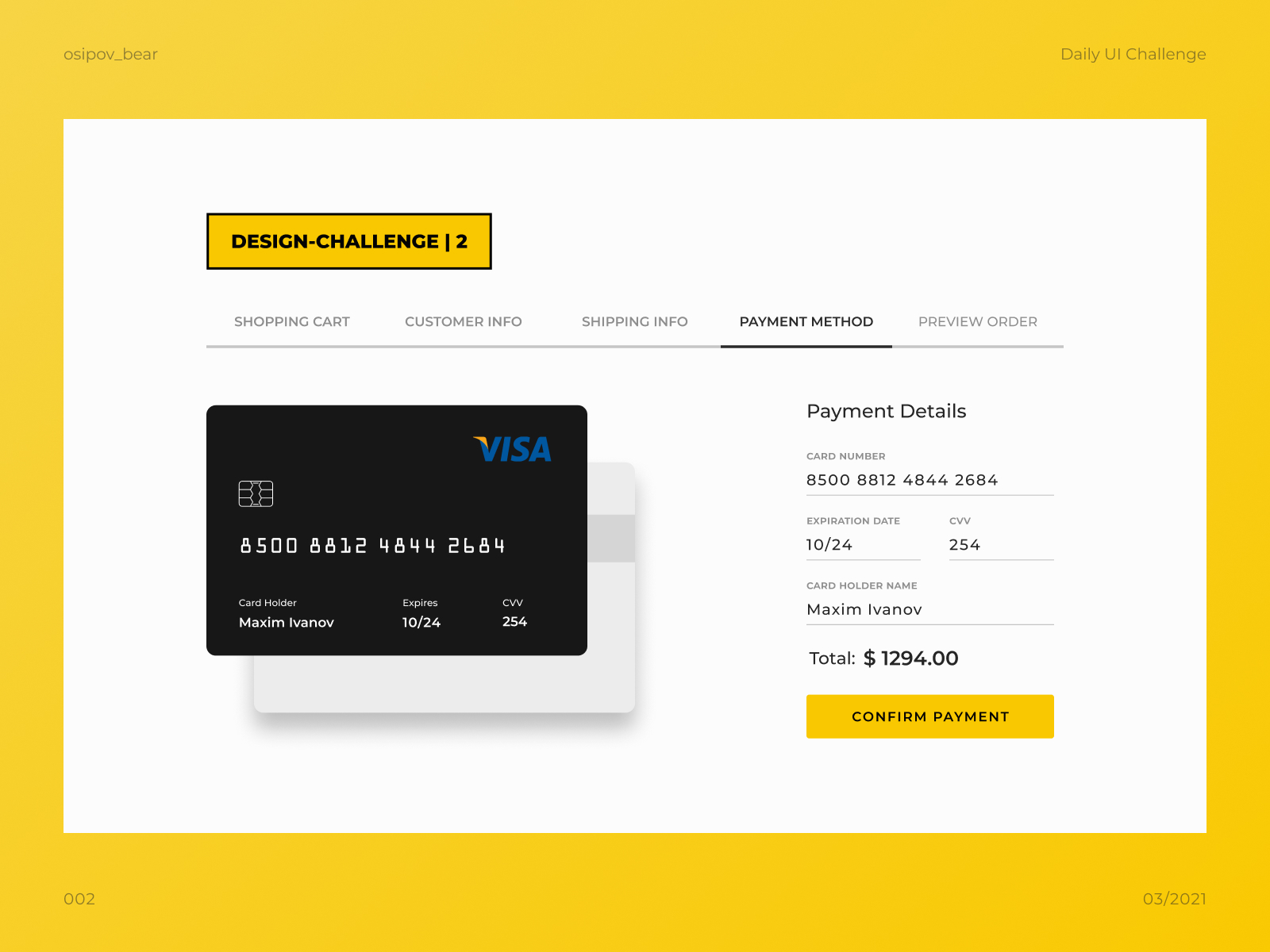 Daily UI [002] - Credit Card Checkout By Artur On Dribbble