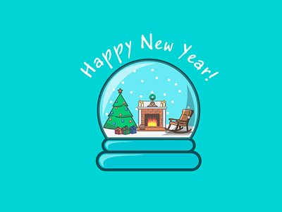 Happy New Year 2018! 2018 christmas dribbble happy new year house illustration snow snow ball