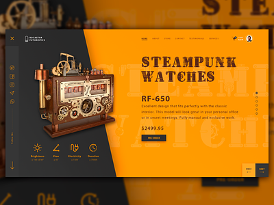 First Screen of the Steampunk Watch Store