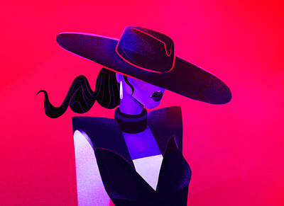 Woman under the hat black character character design color digitalart face fashion fashion illustration hat illustration photoshop purple red skin style vibrant woman