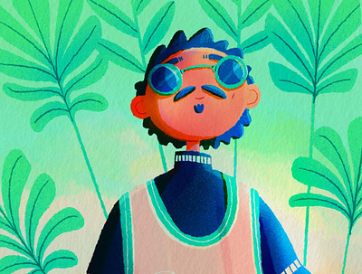 Mint boy boy character character design color digitalart face glasses green hair illustration men plant shape smile sport style