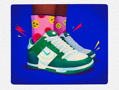 Sneakers art character design colors design digitalart drawing face illustration outfit pink procreate shoes smiley sneakers socks street style