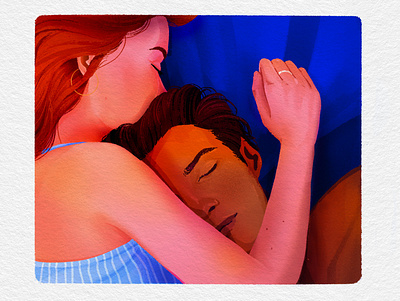 Love bed character character design color couple digitalart face hug illustration love man night people procreate sleep woman
