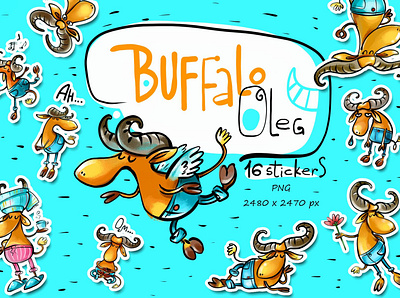 Buffalo Oleg animal buf buffalo clipart illustration illustrations oleg prints sticker pack stickers zooza