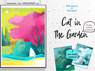 Cat in the garden cats clipart constructor design illustration illustrations landscape nature nature art zooza