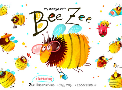 Bee Zee - character illustrations animal art bee clipart design illustration illustrations insect prints stickers summer watercolor zooza