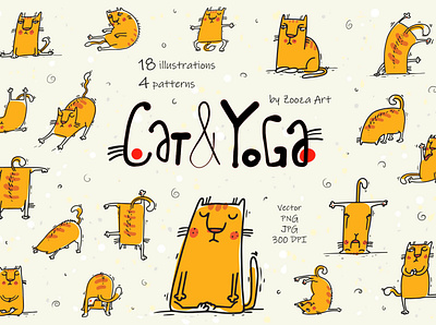 Cat & Yoga illustrations animal art cat cats clipart design illustration illustrations stickers zooza