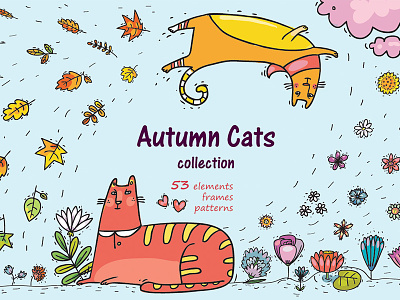 Autumn Cats autumn cats flowers frames illustrations leaves patters