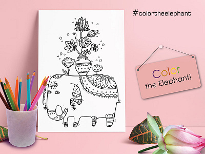Color the Elephant! coloring picture elephant india indian design putilova
