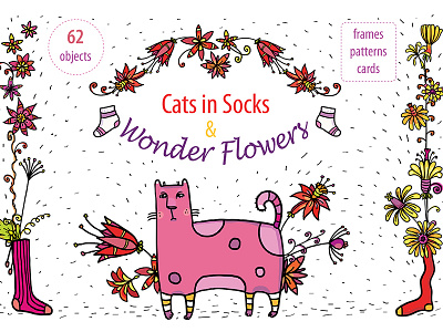 Cats in Socks cats flowers socks. design