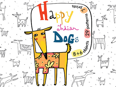 Happy Indian Dogs dogs india patterns prints