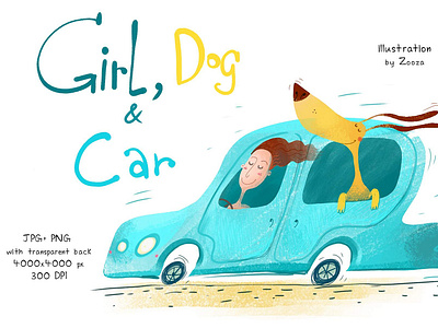 Girl, Dog and Car