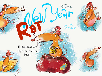 New Year Rat holidays illustration mouse new year rat rats retro snow winter