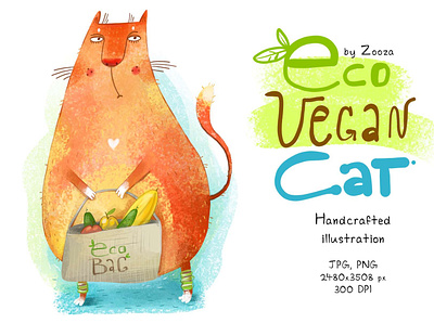 Eco Vegan Cat cat eco ecology helth illustration nature vegan vegetables vegetarian