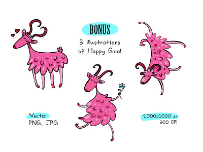 Happy goats animals characters cute cute fun funny funny goat illustration pink pinky prints stickers