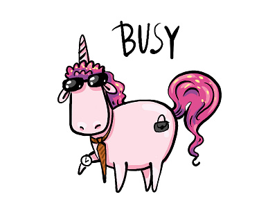 Magic Unicorn is Busy animal clipart cute design illustration pink prints stickers unicorn unicorns zooza