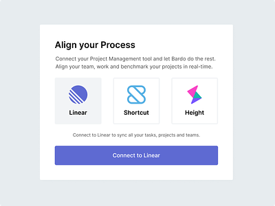 Connect – Streamline and Benchmark your Process api app clubhouse connect height integration linear product product design project management saas shortcut software ui ux zapier
