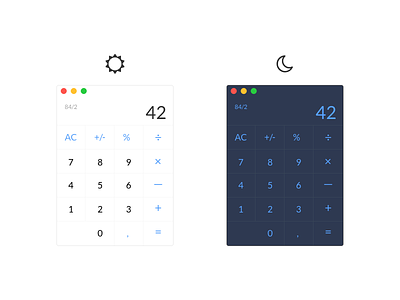 Daily UI #004 – Calculator | Day & Night Mode 42 app applestyle calc calculator dailyui minimal moon night nightmode sun