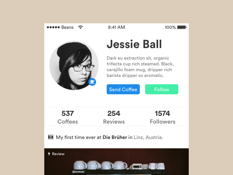 Daily UI #006 – User Profile | Coffee Addicts review images dailyui profile user coffee