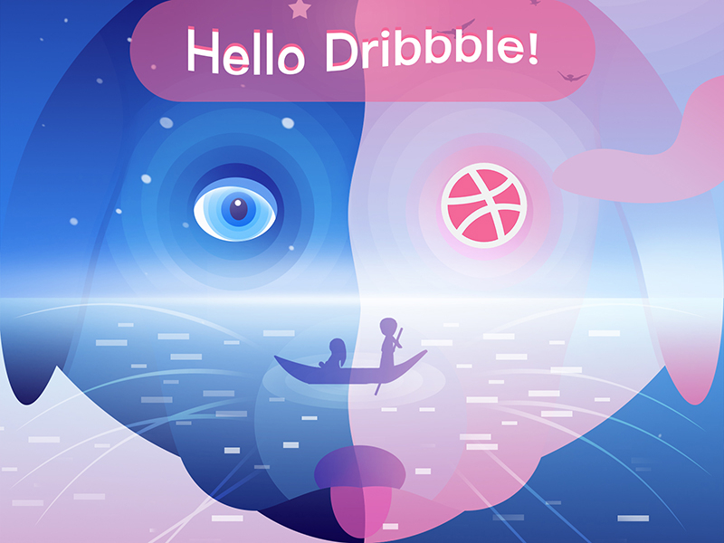 Hello Dribbble - 12/18/2017 at 01:10 AM double face dog illustration