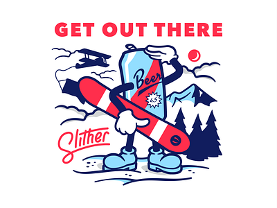 Get Out There beer can illustration outdoors snow