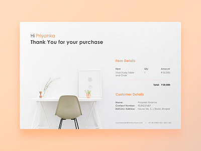 Daily UI: #017 Email Receipt chair ecommerce email email receipt furniture muzli online shopping peach purchase receipt table