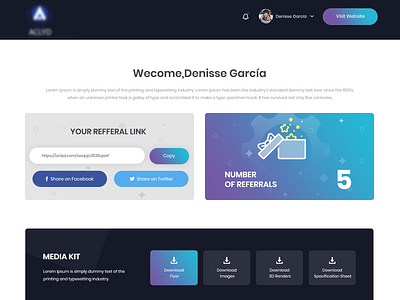 Referral Page dashboard ui web page design