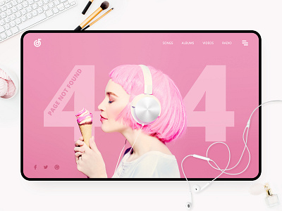 404 page | Daily UI #008 app app design app ui daily ui dailyui earphone headset music pink ui web 林位青