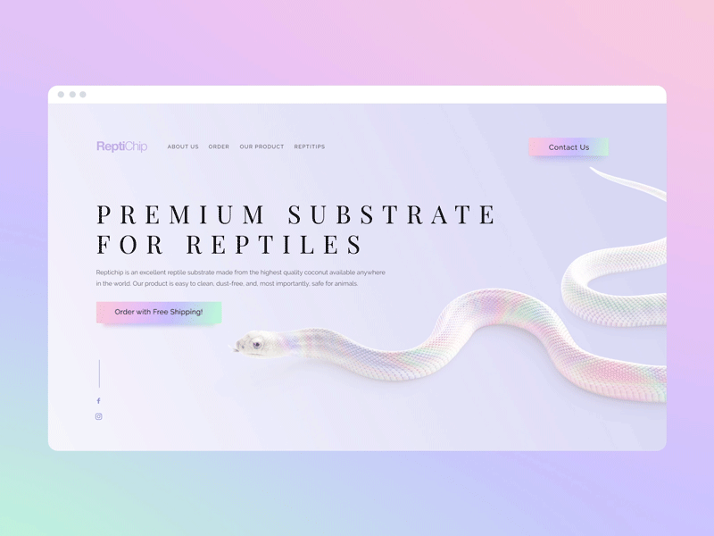 Premium Substrate for Reptiles — web header animation animation clean glitch glow gradient header holographic landing neon pastel reptile snake typography ui web webdesign website