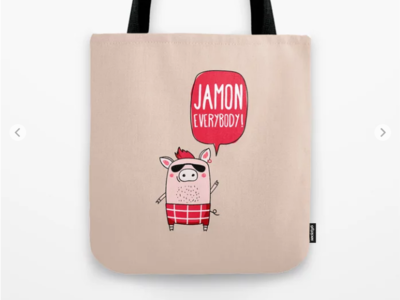 Jamon Everybody everybody jamon pig pink t shirt tote bag