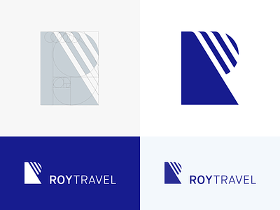 Roy Travel - Logo brand identity designer branding color palette golden ratio grid logo logo monogram r logo roy travel travel logo