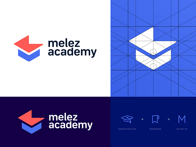 Melez Academy - Logo academy bookmark brand identity designer branding creative logo education graduation cap learning logo m logo melez academy modern logo school
