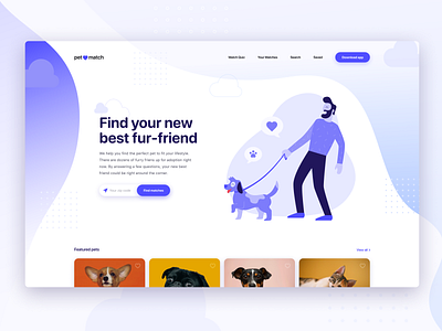 Pet Adoption Landing Page character design figma flat gradient illustration ui ux vector web website