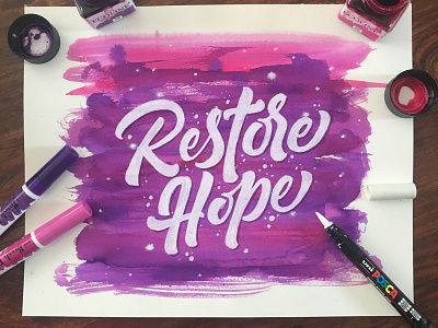 Restore Hope dazibao ink interlock lettering typography watercolor
