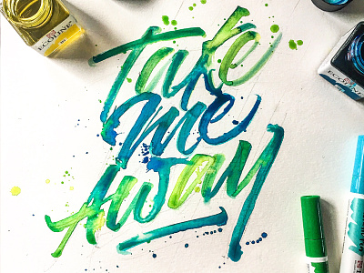 Take Me Away brushpen colors handlettering handmade lettering watercolor