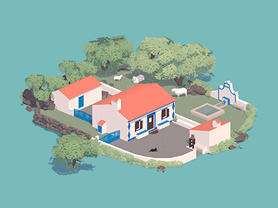 Portuguese Country House 3d cinema 4d farm house isometric simple