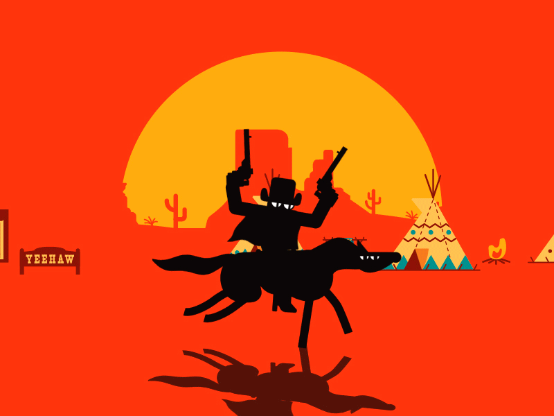 Western - @mondayschallenge 2d after effects animation badass character cool cowboy horse illustration illustrator mondayschallenge motion rubberhose run cycle sunset vector western