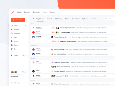 Chili Piper — Inbox clean dashboard design email inbox listings minimal nowakowski orange product sales sketch tonik ui ux web