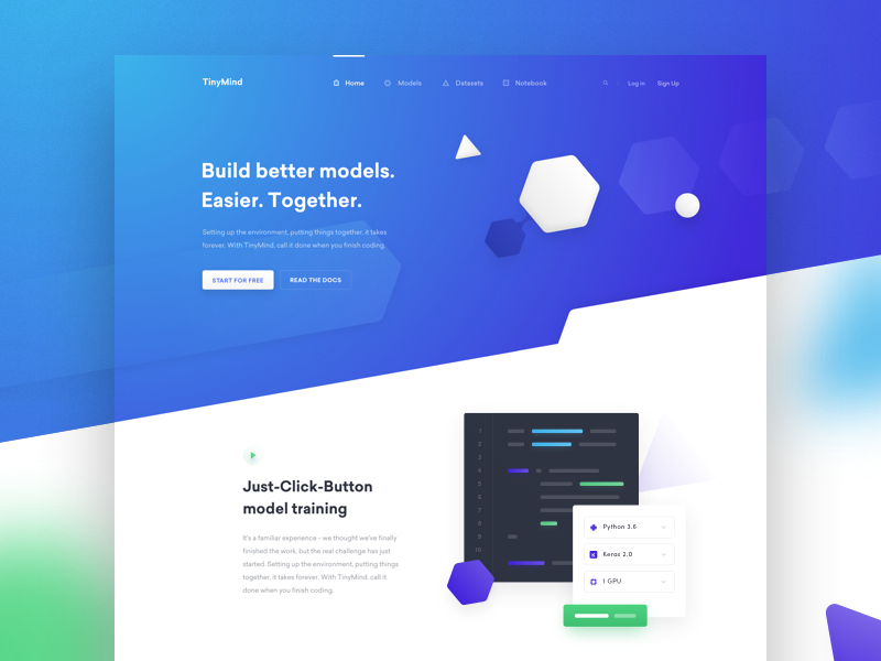 💫 TinyMind — preview website web ux ui purple blue layout landing page homepage hero header clean