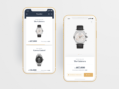 WatchBid - Reversed Order Auction App ⌚️ application auction cards clean design interface ios iphonex minimal mobile ui ux watches