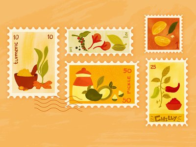 Spices Stamp Collection cute design illustration indian spices indian stamps philately spice illustration spice stamps spices stamp stamp collection stamp design stamp illustration