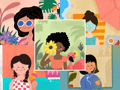 Fun with Faces afro beach chic cute cute illustration elegant face mask flamingo fun funwithfaces girl girl illustration icecream illustration prompt summer summer challenge summerdress tropical