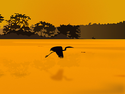 The Dusk bird brown crane dusk evening flight flying goldenyellow illustration river scenary silhouette sky sunset