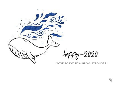 Happy New Year!! 2020 classic blue color of the year happiness illustration minimal minimalism new year new year series pantone prosperity unique whale wishes